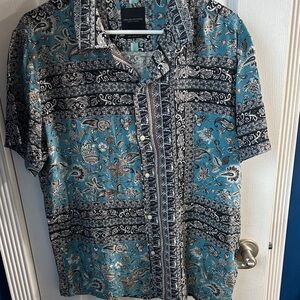 Denim & Flower Blue and Black Patterned Button Down Shirt